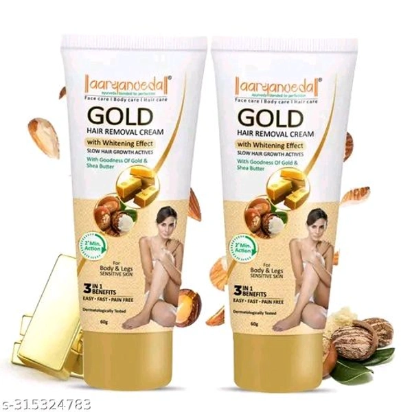 Aryanveda Gold Hair Removal Cream with 2 Minutes Action Hair Remover Unisex Gold Cream Cream (Pack of 2)