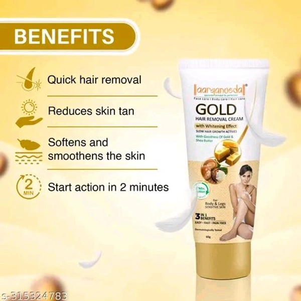 Aryanveda Gold Hair Removal Cream with 2 Minutes Action Hair Remover Unisex Gold Cream Cream (Pack of 2)