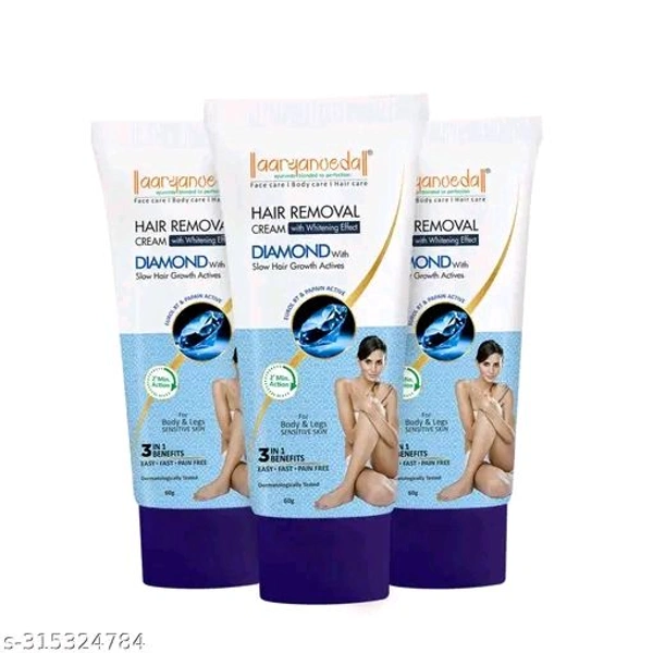 Aryanveda Hair Removal Cream with 2 Minutes Action Hair Remover Unisex Diamond Cream Cream  (180 g, Set of 3)