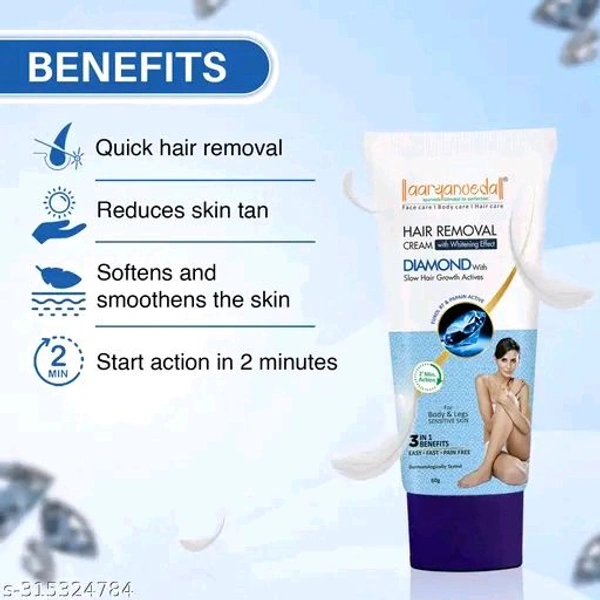 Aryanveda Hair Removal Cream with 2 Minutes Action Hair Remover Unisex Diamond Cream Cream  (180 g, Set of 3)
