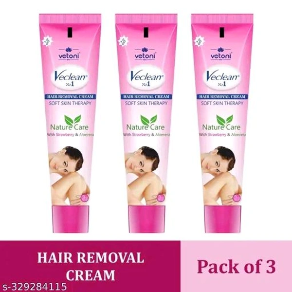 Vetoni Veclean No.1 Hair Removal Cream for Men and Women – Smooth & Painless Hair Removal with Strawberry Freshness and Skin-Soothing Care,(40 gm),Pack of 3 Each (120 gm