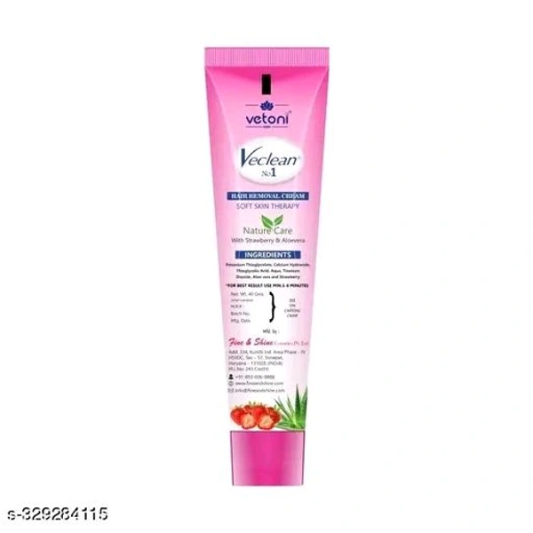 Vetoni Veclean No.1 Hair Removal Cream for Men and Women – Smooth & Painless Hair Removal with Strawberry Freshness and Skin-Soothing Care,(40 gm),Pack of 3 Each (120 gm
