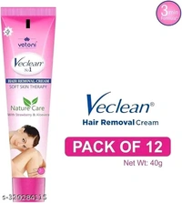 Vetoni Veclean No.1 Hair Removal Cream for Men and Women – Smooth & Painless Hair Removal with Strawberry Freshness and Skin-Soothing Care,(40 gm),Pack of 3 Each (120 gm