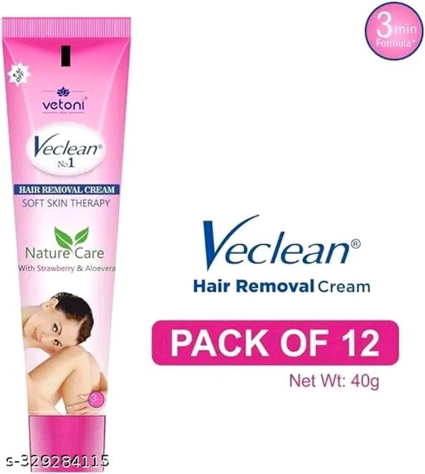 Vetoni Veclean No.1 Hair Removal Cream for Men and Women – Smooth & Painless Hair Removal with Strawberry Freshness and Skin-Soothing Care,(40 gm),Pack of 3 Each (120 gm