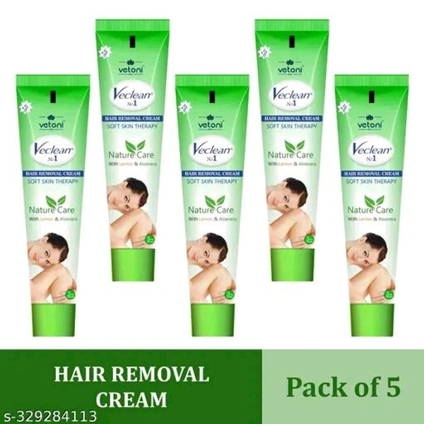 Vetoni Veclean No.1 Hair Removal Cream for Men & Women | Smooth Skin with Lemon & Aloe Vera | Gentle, Effective & Easy Hair Removal at Home,(40 g ), Pack of 5 Each (200 gm)