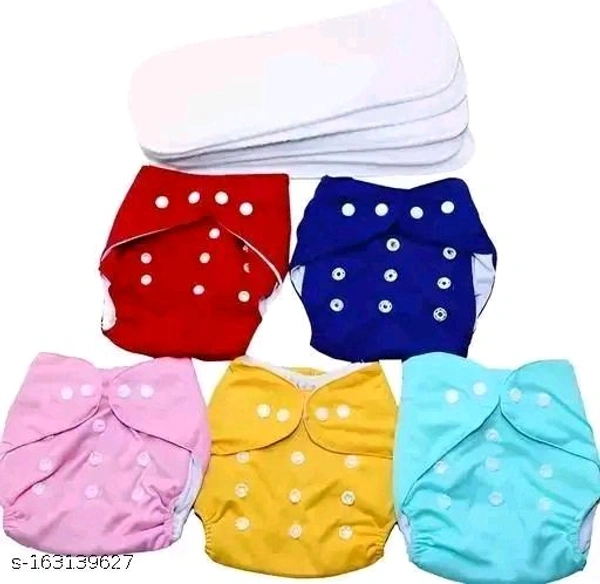 Baby Washable Reusable Cloth Diaper with 5 Layer Insert for Baby (5 Cloth Diaper + 5 White Insert, Multicolor)