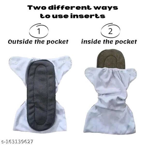 Baby Washable Reusable Cloth Diaper with 5 Layer Insert for Baby (5 Cloth Diaper + 5 White Insert, Multicolor)