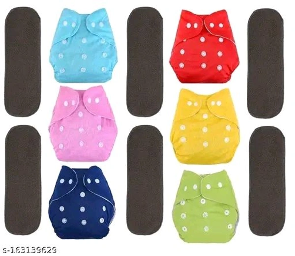 Baby Freesize Washable & Reusable Adjustable Pocket 6 Cloth Diaper Multicolor with 6 Black Insert
