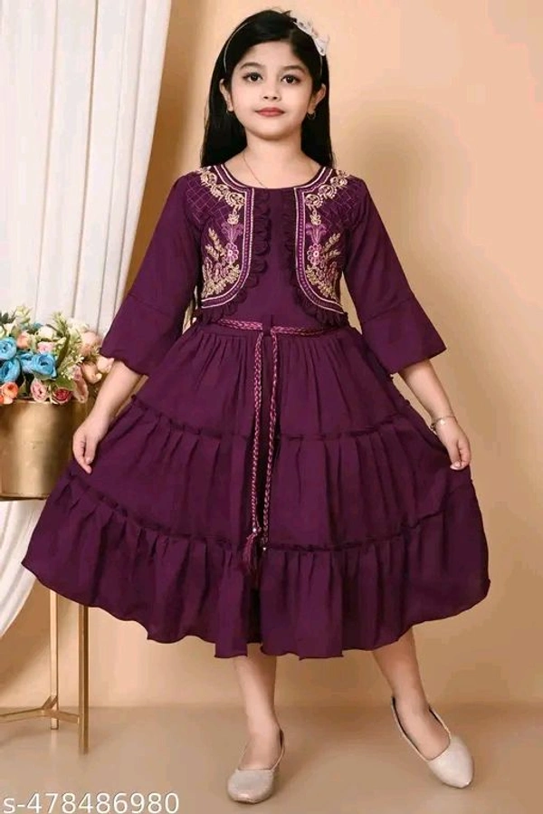 Trendy cotton embroidered frock for kids  - 7-8
