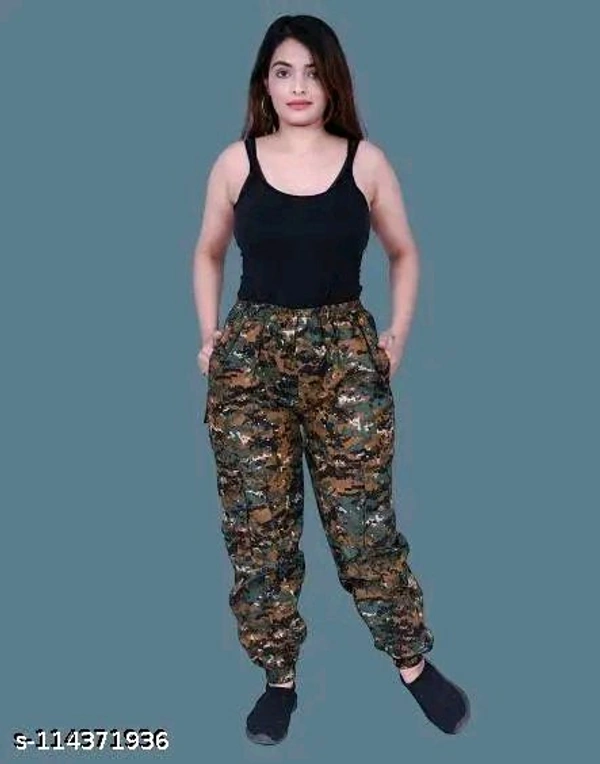 SKG-WOMEN COMOUFLAG TROUSER  MULTY POCKET , COLOR -GREEN - 28