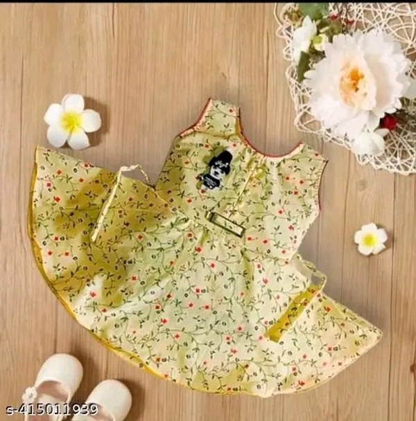 Simple Lemon Yellow Cotton Frock for baby girls - 1-2