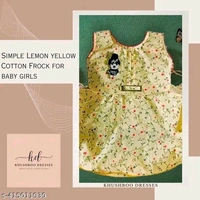 Simple Lemon Yellow Cotton Frock for baby girls - 1-2