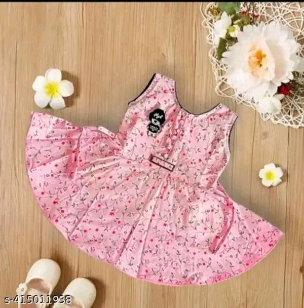 Simple Pink Cotton Frock for baby girls - 9-12