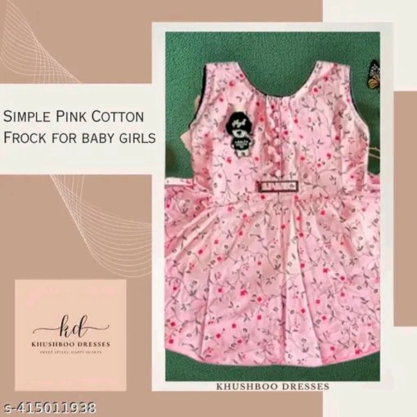 Simple Pink Cotton Frock for baby girls - 9-12