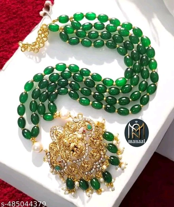 Manaal Jewels Designer Green Color Glass Beads with Astalaxmi Pendent for Women's & Girls