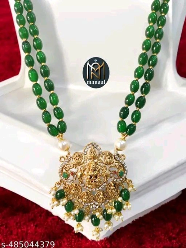 Manaal Jewels Designer Green Color Glass Beads with Astalaxmi Pendent for Women's & Girls