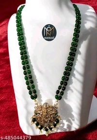 Manaal Jewels Designer Green Color Glass Beads with Astalaxmi Pendent for Women's & Girls