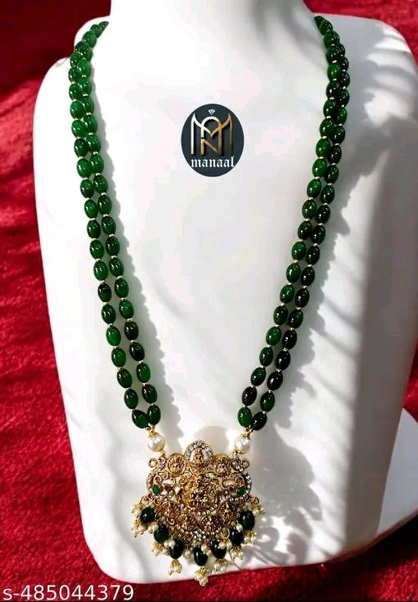 Manaal Jewels Designer Green Color Glass Beads with Astalaxmi Pendent for Women's & Girls