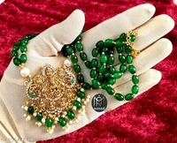 Manaal Jewels Designer Green Color Glass Beads with Astalaxmi Pendent for Women's & Girls