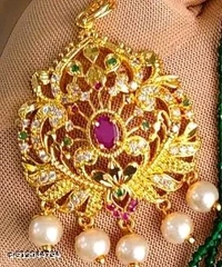 Women Necklaces Trendy Avirah Designer 02mm Hydro Green,Maroon & Black Crystal 03 Lines with 01 CZ Pendent for women's and girls