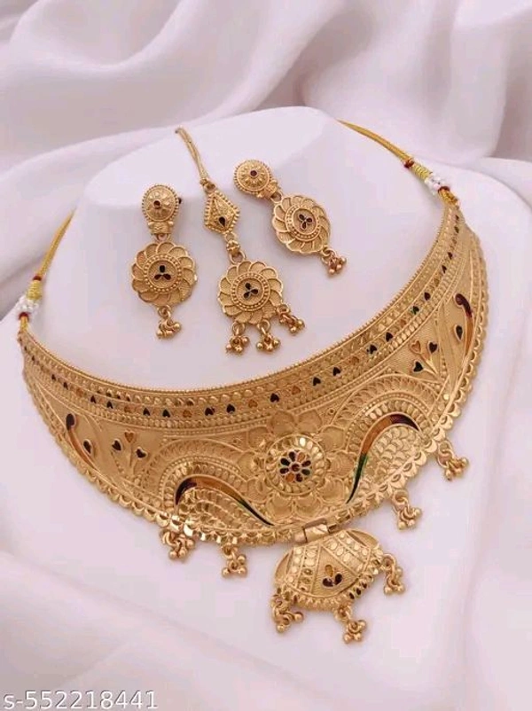 Gold Plated Necklace Set With Maangtika For Women And Girls