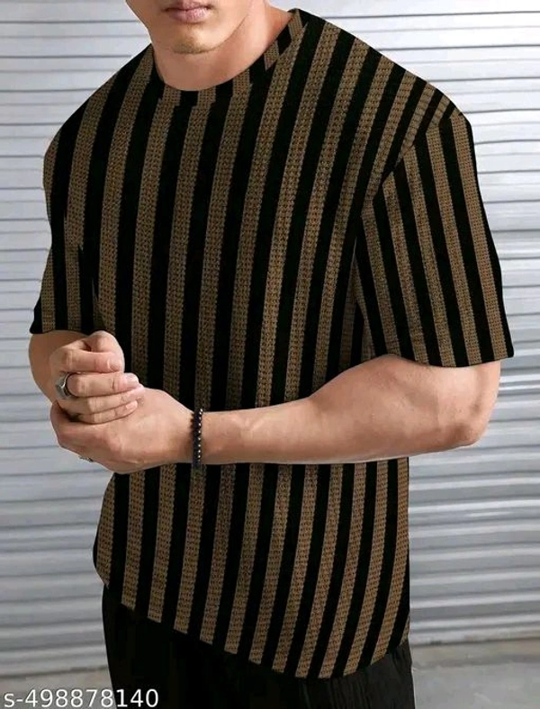 KAJARU MEN SELF DESIGN RELEX FIT T SHIRT FOR MEN AND BOYS - L