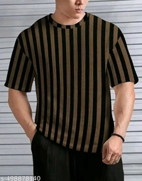KAJARU MEN SELF DESIGN RELEX FIT T SHIRT FOR MEN AND BOYS - L