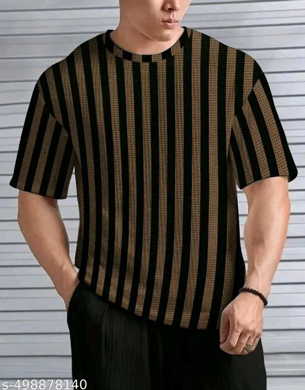 KAJARU MEN SELF DESIGN RELEX FIT T SHIRT FOR MEN AND BOYS - L