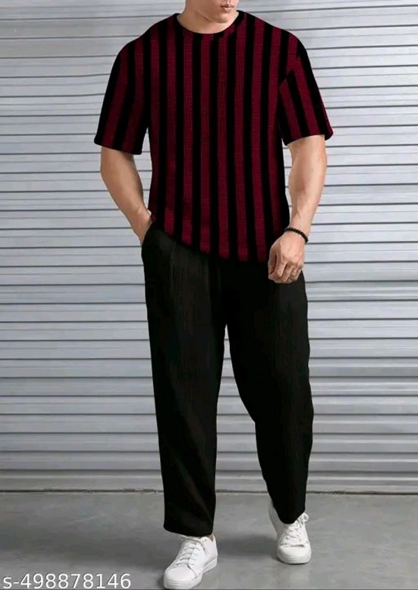 KAJARU MEN SELF DESIGN RELEX FIT T SHIRT FOR MEN AND BOYS - M