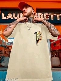 Maniac Men's Typography Oversize Round Beige Tshirts - S