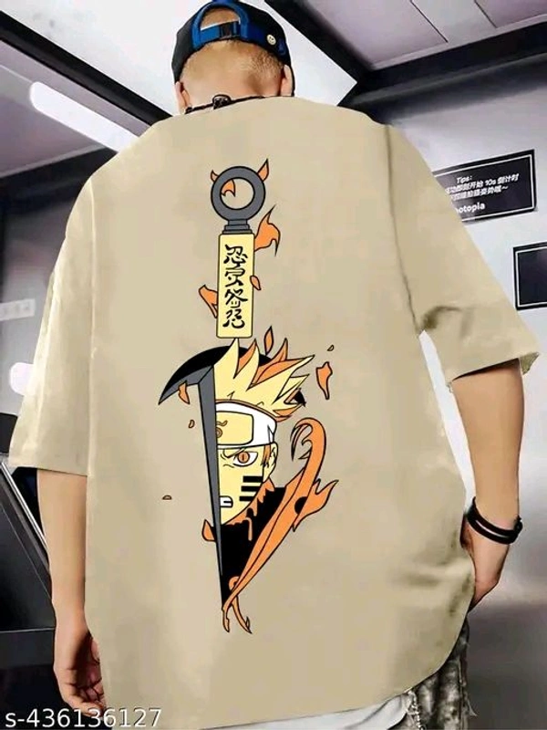 Maniac Men's Typography Oversize Round Beige Tshirts - M
