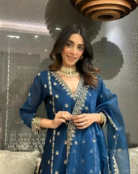Blue Silk Sequence Jari Kurta Set - Chathams Blue, S