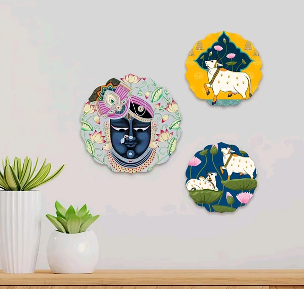 Pichwai Designer Wooden Wall Hanging Decor - Free Size