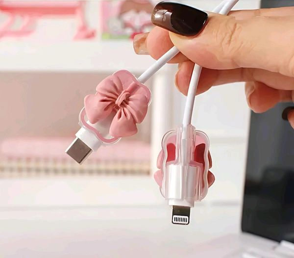 3D Cute Bow Pattern Phone Charger Case - Lavender Pink, Free Size
