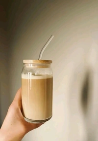 Coffee,Juice, Soft drink Tumbler With Straw And Wooden Lid (Pack Of 2) - Free Size