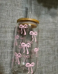 Pink Bow Glass Cup - Free Size