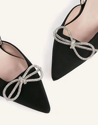 Women's Rhinestone Black Pump Heel - Black, IND-3