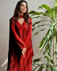 Georgette Cotton Kurta Set For Women (Trendy Kurta Set) - Guardsman Red, XXL