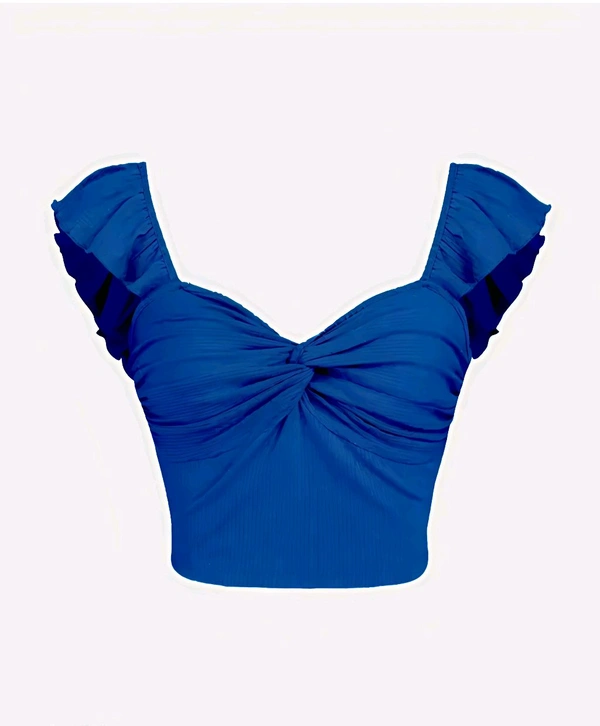 Solid Twist Ruffle Crop Top - Dark Blue, XS