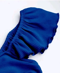 Solid Twist Ruffle Crop Top - Dark Blue, M