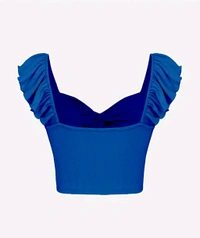 Solid Twist Ruffle Crop Top - Dark Blue, M