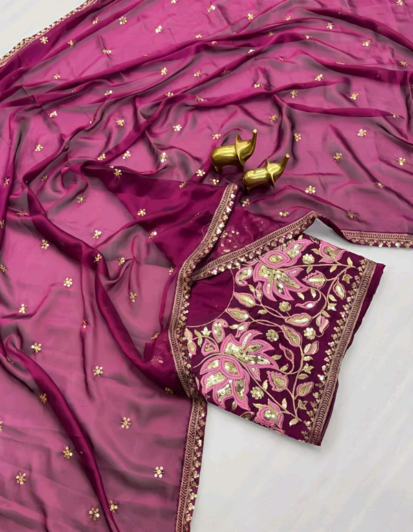 New Trendy Embroidery Saree - Rose, Free Size