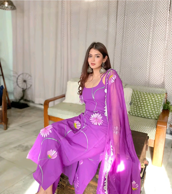 Womens Georgette Kurta Set - Fuchsia Pink, S