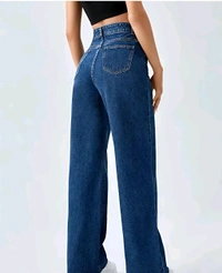 High Waist Wide Leg Jeans For Women  - Cerulean Blue, 28