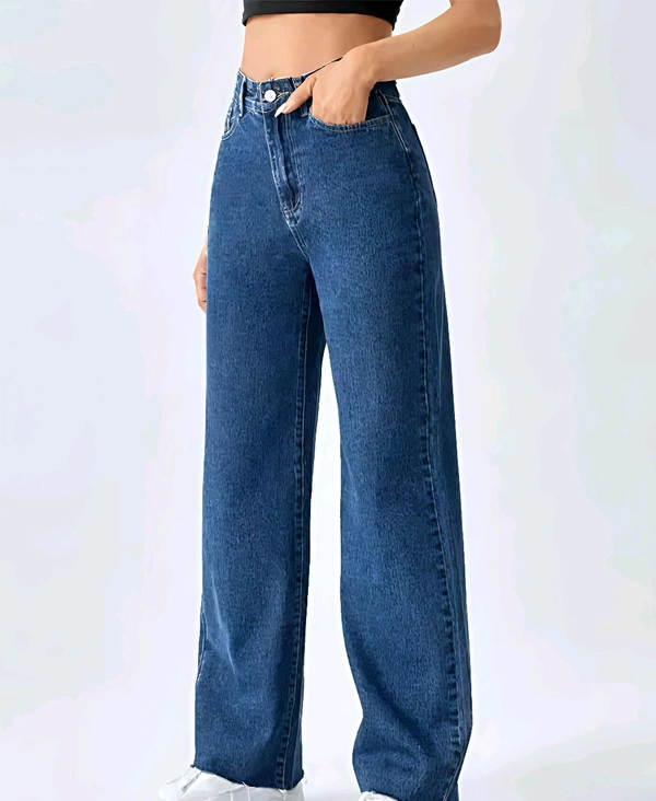 High Waist Wide Leg Jeans For Women  - Cerulean Blue, 32