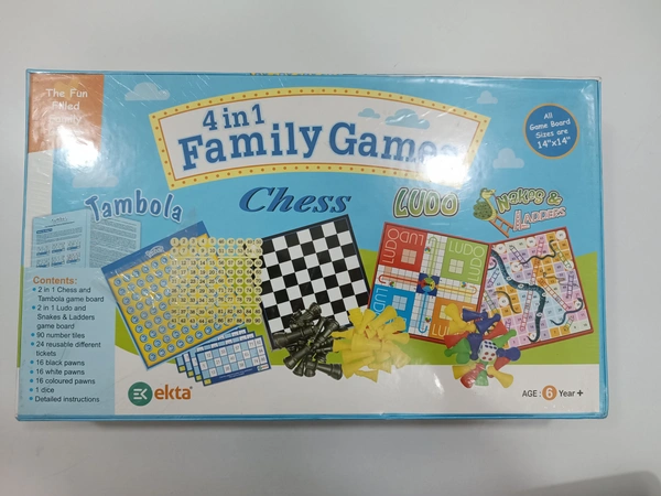4 IN 1 FAMILY GAMES TAMBOLA, CHESS, LUSO