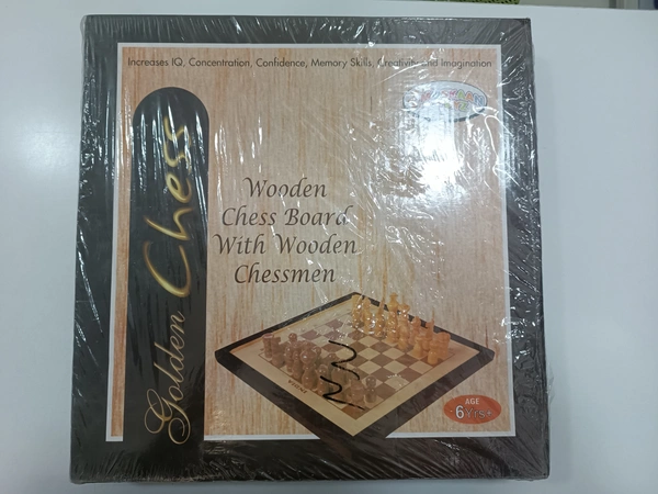 GOLDEN WOODEN CHESS WITH CHESSMEN