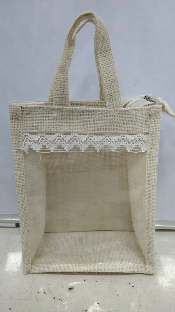 WHITE PVC WIBDOW JUTE HAMPER BAG