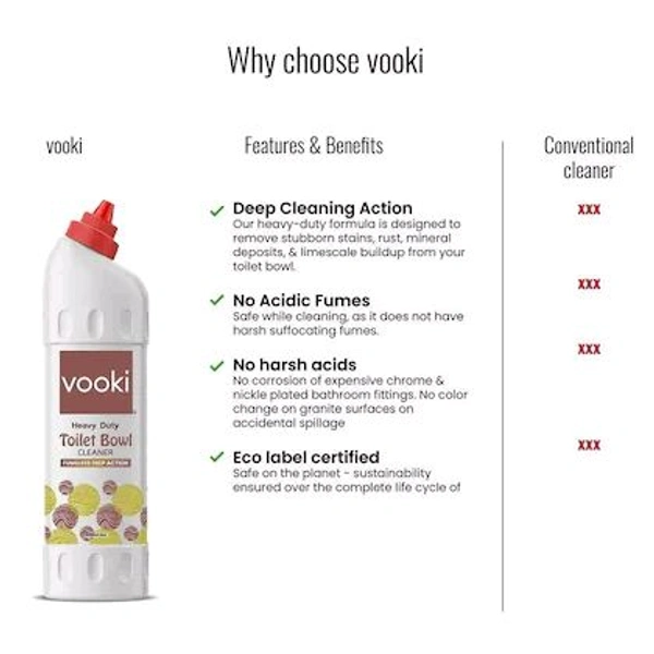 Vooki Heavy Duty Toilet Bowl Cleaner Fumeless Action 500ml Pack of 1