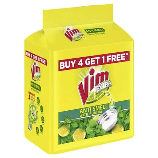 Vim Extra Anti Smell Pudina Dishwash Bar 190 g (Buy 4 Get 1 Free)